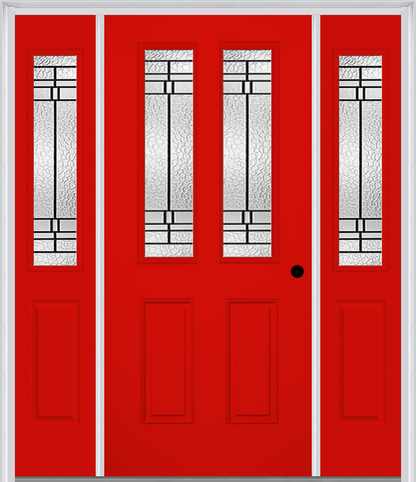 MMI 2-1/2 Lite 2 Panel 6'8" Fiberglass Smooth Pembrook Patina Exterior Prehung Door With 2 Half Lite Pembrook Patina Decorative Glass Sidelights 692