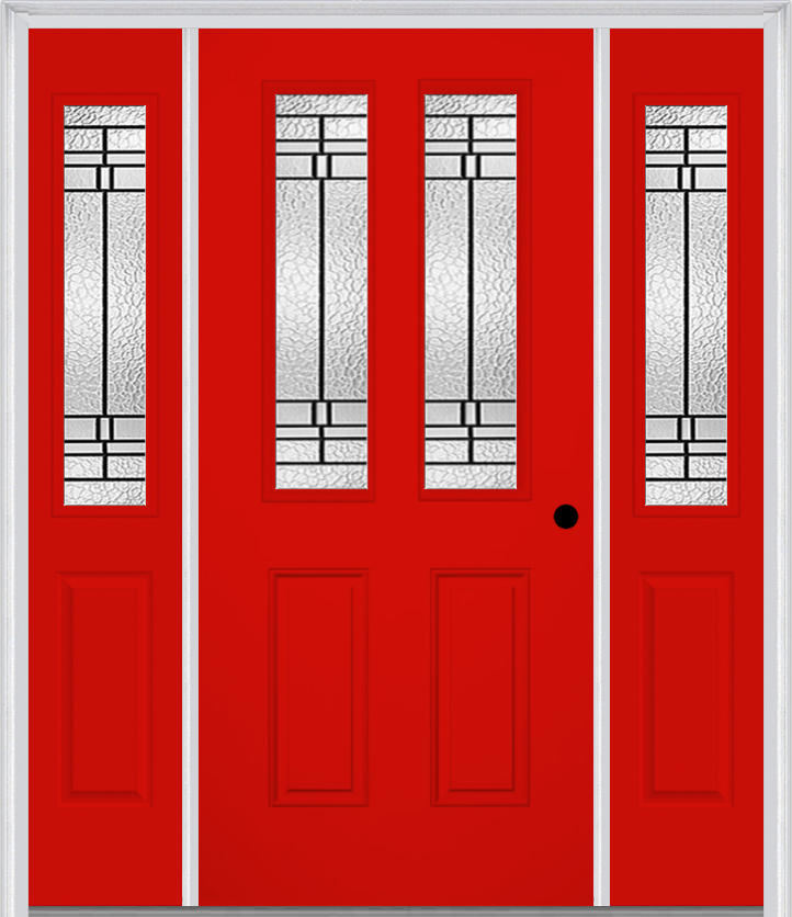MMI 2-1/2 Lite 2 Panel 6'8" Fiberglass Smooth Pembrook Patina Exterior Prehung Door With 2 Half Lite Pembrook Patina Decorative Glass Sidelights 692