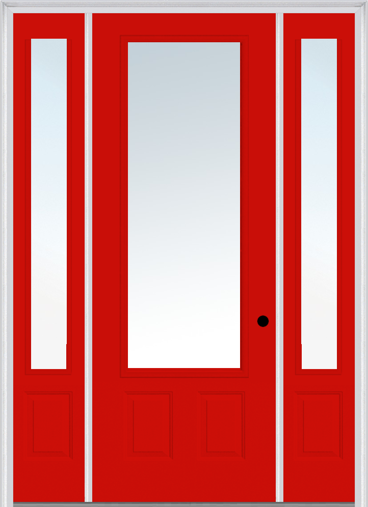 MMI 3/4 Lite 2 Panel 3'0" X 8'0" Fiberglass Smooth Clear Glass Exterior Prehung Door With 2 3/4 Lite 14 Inches Sidelights 147 Low-E Option