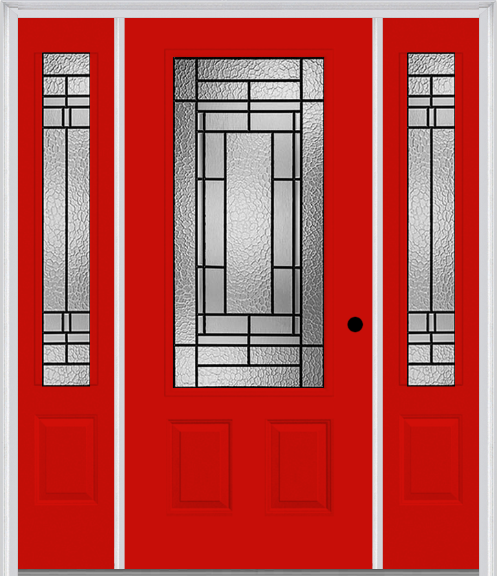 MMI 3/4 Lite 2 Panel 6'8" Fiberglass Smooth Pembrook Patina Exterior Prehung Door With 2 Pembrook Patina 3/4 Lite Decorative Glass Sidelights 607