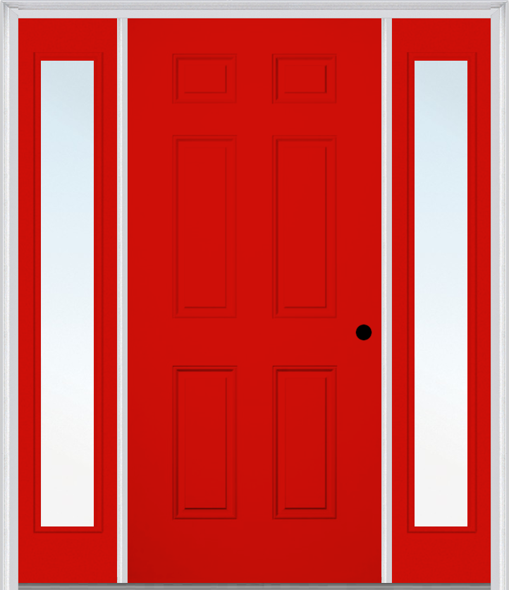 MMI 6 Panel 3'0" X 6'8" Fiberglass Smooth Exterior Prehung Door With 2 Full Lite Clear Or Privacy/Textured Glass Sidelights 21