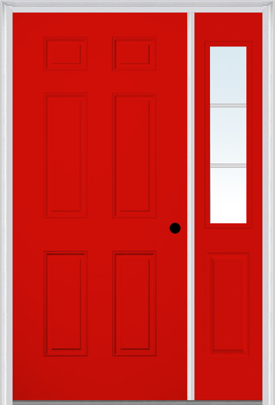 MMI 6 Panel 3'0" X 6'8" Fiberglass Smooth Exterior Prehung Door With 1 Half Lite SDL Grilles Glass Sidelight 21