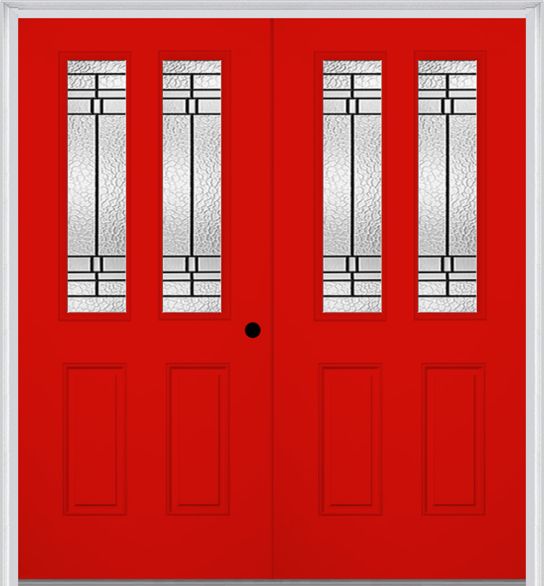 MMI TWIN/DOUBLE 2-1/2 LITE 2 PANEL 6'8" FIBERGLASS SMOOTH PEMBROOK PATINA DECORATIVE GLASS EXTERIOR PREHUNG DOOR 692
