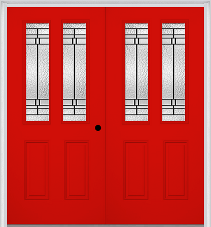 MMI TWIN/DOUBLE 2-1/2 LITE 2 PANEL 6'8" FIBERGLASS SMOOTH PEMBROOK PATINA DECORATIVE GLASS EXTERIOR PREHUNG DOOR 692