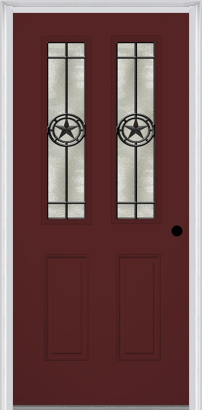 MMI 2-1/2 Lite 2 Panel 6'8" Fiberglass Smooth Elegant Star Wrought Iron Decorative Glass Exterior Prehung Door 692