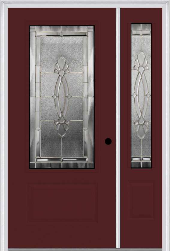 MMI 3/4 Lite 1 Panel 6'8" Fiberglass Smooth Belaire Zinc Exterior Prehung Door With 1 Belaire Zinc 3/4 Lite Decorative Glass Sidelight 608