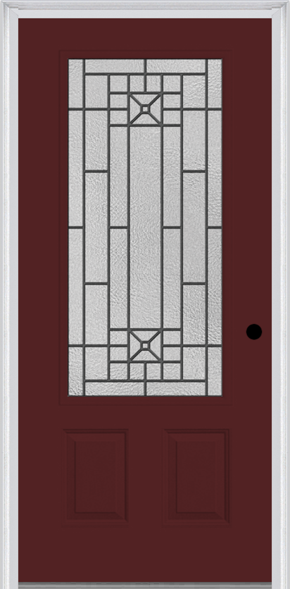 MMI 3/4 Lite 2 Panel 3'0" X 6'8" Fiberglass Smooth Courtyard Nickel Vein Wrought Iron Decorative Glass Exterior Prehung Door 607