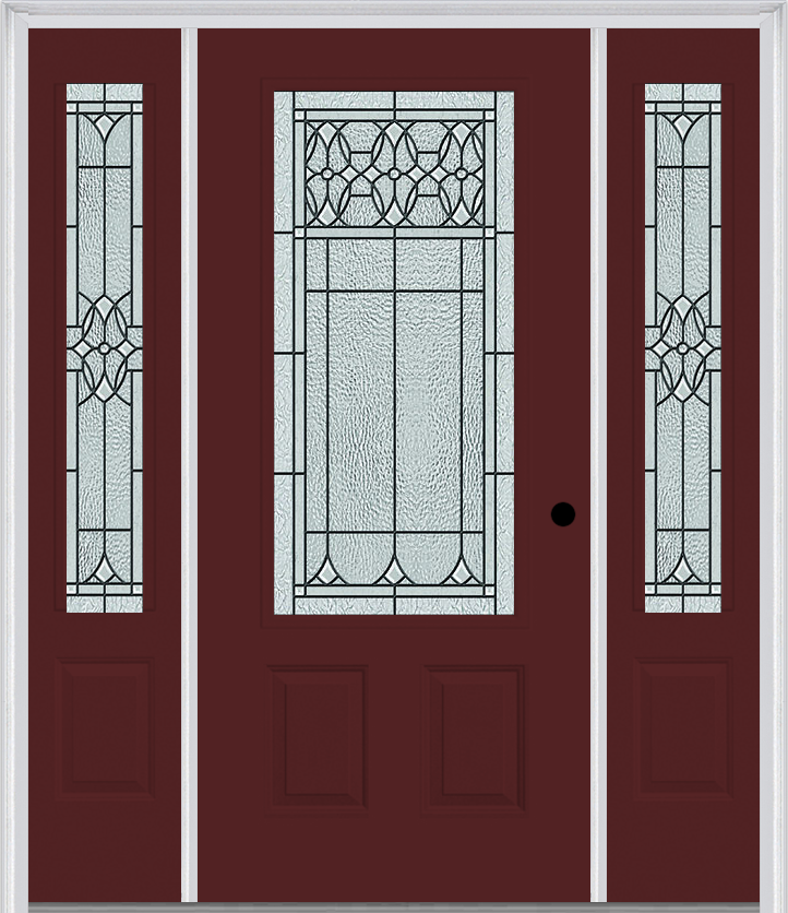 MMI 3/4 Lite 2 Panel 6'8" Fiberglass Smooth Selwyn Patina Exterior Prehung Door With 2 Selwyn Patina 3/4 Lite Decorative Glass Sidelights 607