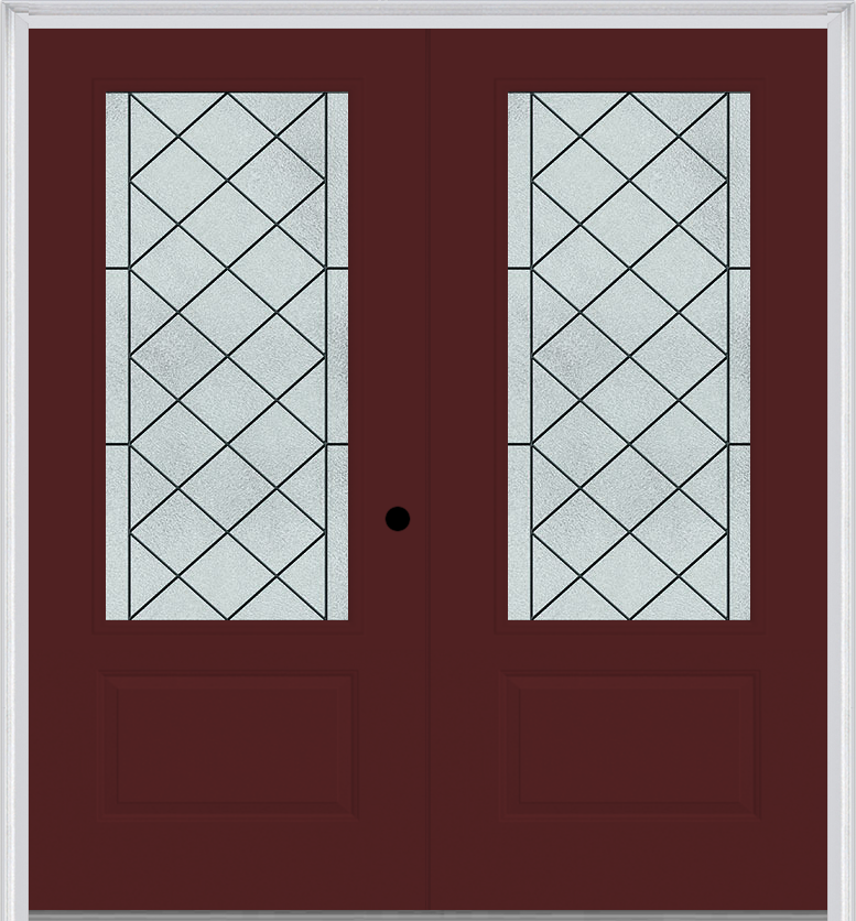 MMI TWIN/DOUBLE 3/4 LITE 1 PANEL 6'0" X 6'8" FIBERGLASS SMOOTH HARRIS PATINA DECORATIVE GLASS EXTERIOR PREHUNG DOOR 608