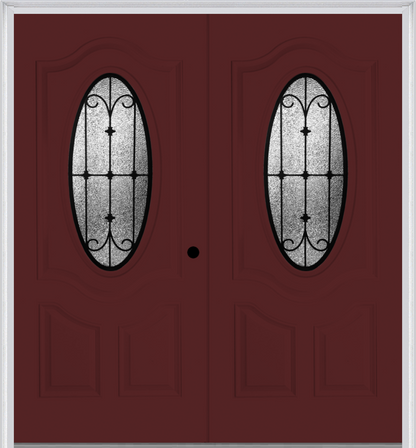 MMI Twin/Double Small Oval 2 Panel Deluxe 6'8" Fiberglass Smooth Chateau Wrought Iron Decorative Glass Exterior Prehung Door 749