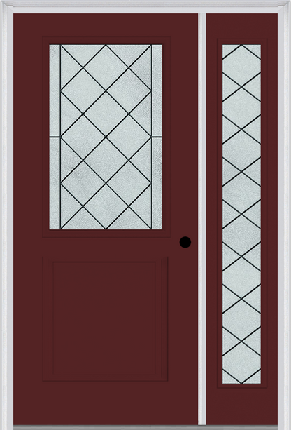 MMI 1/2 Lite 1 Panel 6'8" Fiberglass Smooth Harris Patina Exterior Prehung Door With 1 Full Lite Harris Patina Decorative Glass Sidelight 682