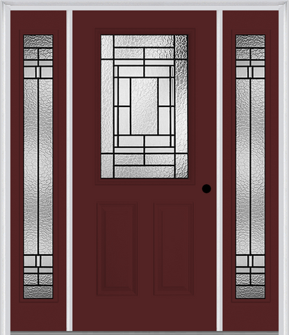 MMI 1/2 Lite 2 Panel 6'8" Fiberglass Smooth Pembrook Patina Exterior Prehung Door With 2 Full Lite Pembrook Patina Decorative Glass Sidelights 684