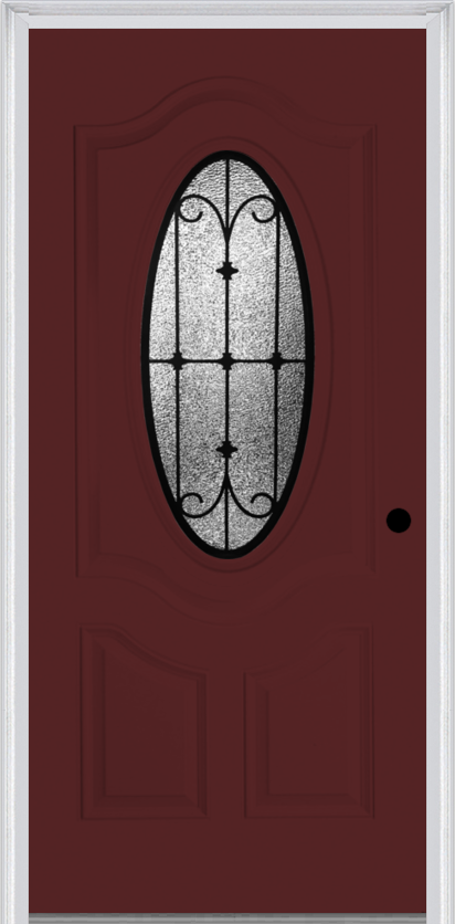 MMI Small Oval 2 Panel Deluxe 6'8" Fiberglass Smooth Chateau Wrought Iron Decorative Glass Exterior Prehung Door 749