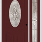 MMI Small Oval 2 Panel Deluxe 3'0" X 6'8" Fiberglass Smooth Heirlooms Brass Or Heirlooms Satin Nickel Exterior Prehung Door With 1 Full Lite Heirlooms Brass/Satin Nickel Decorative Glass Sidelight 749
