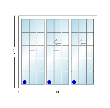 MI V3000 Series 7'2" X 6'8" Vinyl 3 Panel Multi-Slide White Sliding/Gliding Low-E Clear Dual Pane Tempered Glass Knocked Down Patio Door 1618 Grilles Optional