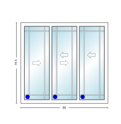 MI V3000 Series 7'2" X 6'8" Vinyl 3 Panel Multi-Slide White Sliding/Gliding Low-E Clear Dual Pane Tempered Glass Knocked Down Patio Door 1618 Grilles Optional