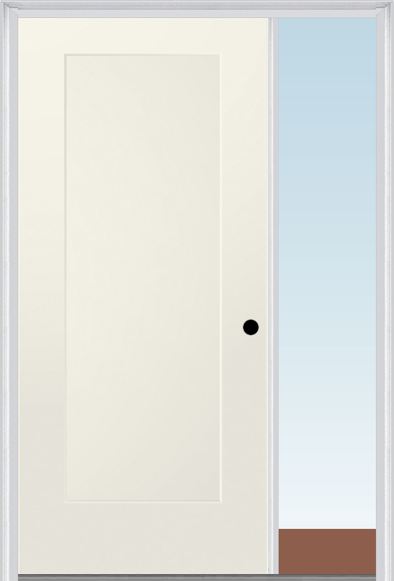 MMI 1 Panel Shaker 3'0" X 6'8" Fiberglass Smooth Exterior Prehung Door With 1 Direct Set Sidelight 10 SHK