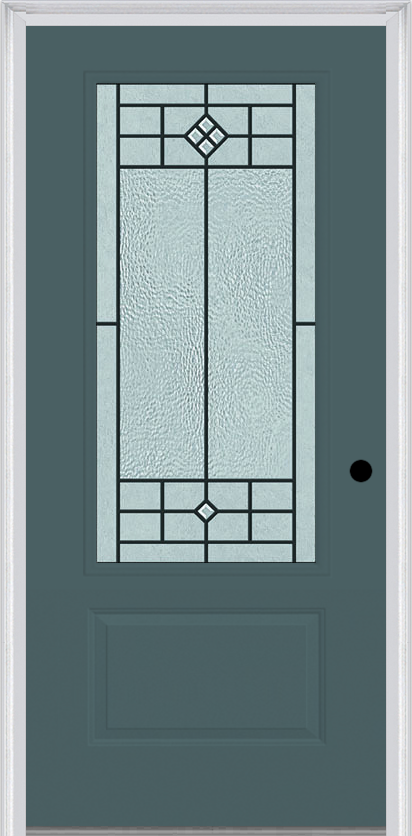 MMI 3/4 Lite 1 Panel 3'0" X 6'8" Fiberglass Smooth Beaufort Patina Decorative Glass Exterior Prehung Door 608