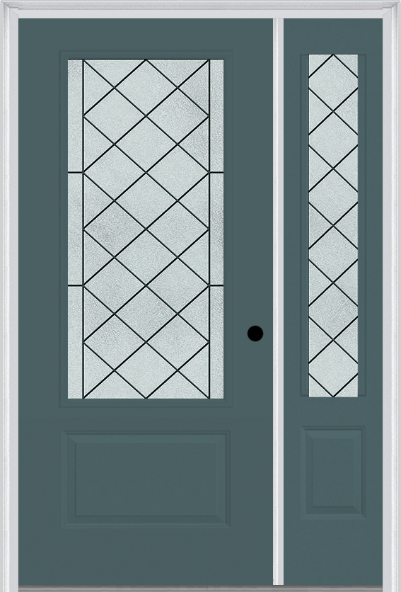 MMI 3/4 Lite 1 Panel 6'8" Fiberglass Smooth Harris Patina Exterior Prehung Door With 1 Harris Patina 3/4 Lite Decorative Glass Sidelight 608