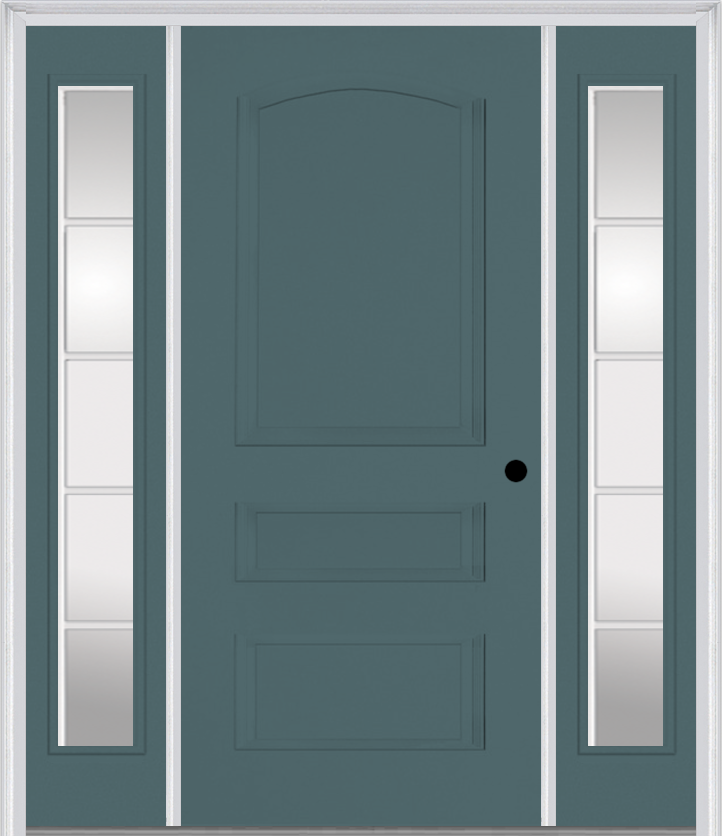 MMI 3 Panel 3'0" X 6'8" Fiberglass Smooth Exterior Prehung Door With 2 Full Lite SDL Grilles Glass Sidelights 31