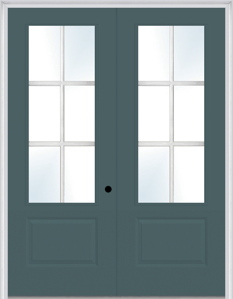MMI TWIN/DOUBLE 3/4 LITE 1 PANEL DIRECT GLAZE 6'0" X 8'0" FIBERGLASS SMOOTH PRO CLEAR LOW-E GLASS EXTERIOR PREHUNG DOOR