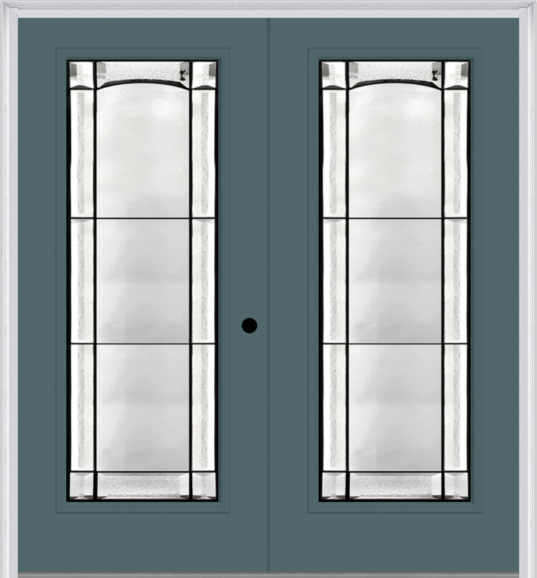 MMI Twin/Double Full Lite 6'8" Fiberglass Smooth Soleil Patina Decorative Glass Exterior Prehung Door 686