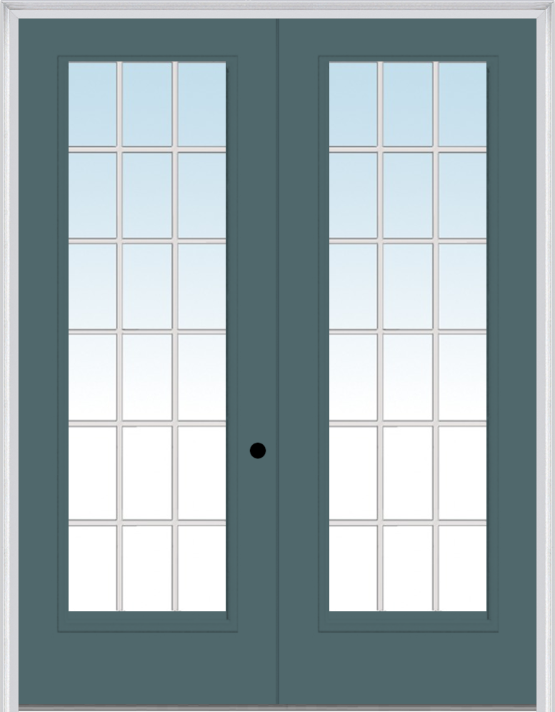 MMI TWIN/DOUBLE FULL LITE 6'0" X 8'0" FIBERGLASS SMOOTH CLEAR GLASS WITH 18 LITE EXTERNAL GRILLES EXTERIOR PREHUNG DOOR 61