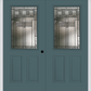 MMI TWIN/DOUBLE 1/2 LITE 2 PANEL 6'8" FIBERGLASS SMOOTH OAK PARK PATINA DECORATIVE GLASS EXTERIOR PREHUNG DOOR 684