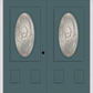 MMI Twin/Double Small Oval 2 Panel 6'8" Fiberglass Smooth Nouveau Nickel Or Nouveau Patina Decorative Glass Exterior Prehung Door 949