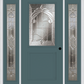 MMI 1/2 LITE 1 PANEL 6'8" FIBERGLASS SMOOTH EXPRESSIONS SATIN NICKEL EXTERIOR PREHUNG DOOR WITH 2 FULL LITE EXPRESSIONS SATIN NICKEL DECORATIVE GLASS SIDELIGHTS 682