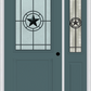 MMI 1/2 Lite 1 Panel 6'8" Fiberglass Smooth Elegant Star Wrought Iron Exterior Prehung Door With 1 Half Lite Elegant Star Wrought Iron Decorative Glass Sidelight 682