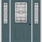 MMI 1/2 Lite 2 Panel 6'8" Fiberglass Smooth Jamestown Patina Exterior Prehung Door With 2 Half Lite Jamestown Patina Decorative Glass Sidelights 684
