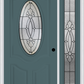 MMI SMALL OVAL 2 PANEL DELUXE 3'0" X 6'8" FIBERGLASS SMOOTH BELAIRE PATINA EXTERIOR PREHUNG DOOR WITH 1 FULL LITE BELAIRE PATINA DECORATIVE GLASS SIDELIGHT 749