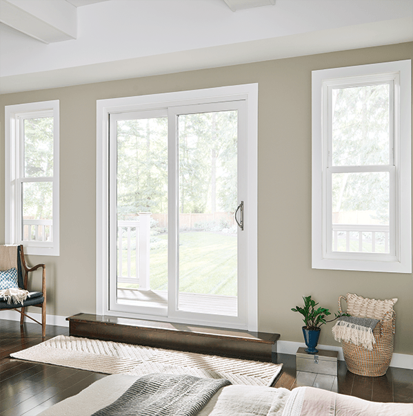 MI V3000 Series 8'0" X 6'8" Vinyl Sliding/Gliding Clear Tempered Dual Pane Low-E Argon Glass 2 Panel Setup Patio Door 1615 Grilles/Screen Optional