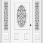 MMI SMALL OVAL 2 PANEL 6'8" FIBERGLASS SMOOTH GRACE NICKEL OR GRACE PATINA EXTERIOR PREHUNG DOOR WITH 2 GRACE NICKEL/PATINA 3/4 LITE DECORATIVE GLASS SIDELIGHTS 949