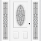 MMI SMALL OVAL 2 PANEL 6'8" FIBERGLASS SMOOTH GRACE NICKEL OR GRACE PATINA EXTERIOR PREHUNG DOOR WITH 2 FULL LITE GRACE NICKEL/PATINA DECORATIVE GLASS SIDELIGHTS 949