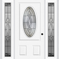 MMI SMALL OVAL 2 PANEL 6'8" FIBERGLASS SMOOTH BELAIRE PATINA EXTERIOR PREHUNG DOOR WITH 2 FULL LITE BELAIRE PATINA DECORATIVE GLASS SIDELIGHTS 949