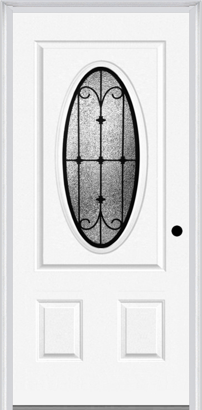 MMI Small Oval 2 Panel 6'8" Fiberglass Smooth Chateau Wrought Iron Decorative Glass Exterior Prehung Door 949