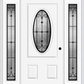 MMI SMALL OVAL 2 PANEL 6'8" FIBERGLASS SMOOTH CHATEAU WROUGHT IRON EXTERIOR PREHUNG DOOR WITH 2 FULL LITE CHATEAU WROUGHT IRON DECORATIVE GLASS SIDELIGHTS 949