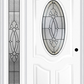 MMI SMALL OVAL 2 PANEL DELUXE 3'0" X 6'8" FIBERGLASS SMOOTH BELAIRE PATINA EXTERIOR PREHUNG DOOR WITH 1 FULL LITE BELAIRE PATINA DECORATIVE GLASS SIDELIGHT 749