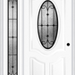 MMI SMALL OVAL 2 PANEL DELUXE 3'0" X 6'8" FIBERGLASS SMOOTH CHATEAU WROUGHT IRON EXTERIOR PREHUNG DOOR WITH 1 FULL LITE CHATEAU WROUGHT IRON DECORATIVE GLASS SIDELIGHT 749