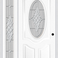 MMI Small Oval 2 Panel Deluxe 3'0" X 6'8" Fiberglass Smooth Grace Nickel Or Grace Patina Exterior Prehung Door With 1 Full Lite Grace Nickel/Patina Decorative Glass Sidelight 749