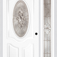 MMI Small Oval 2 Panel Deluxe 3'0" X 6'8" Fiberglass Smooth Heirlooms Brass Or Heirlooms Satin Nickel Exterior Prehung Door With 1 Full Lite Heirlooms Brass/Satin Nickel Decorative Glass Sidelight 749