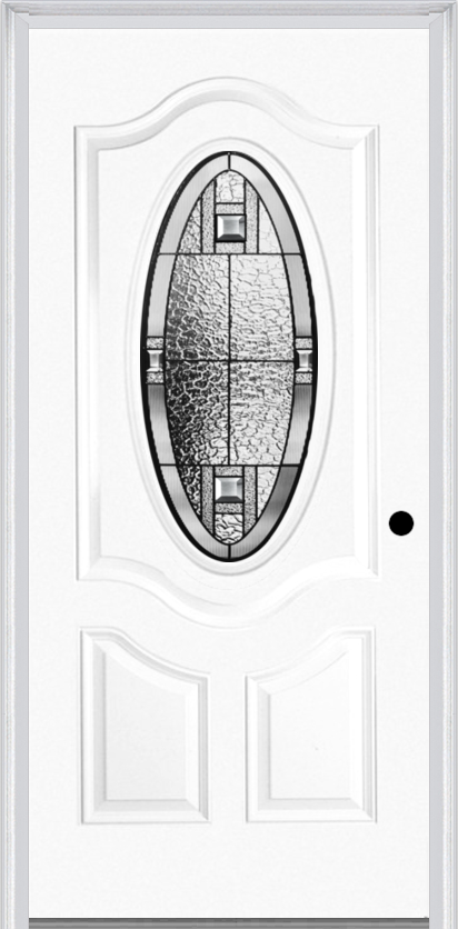 MMI SMALL OVAL 2 PANEL DELUXE 6'8" FIBERGLASS SMOOTH NOBLE PATINA DECORATIVE GLASS EXTERIOR PREHUNG DOOR 749