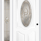 MMI SMALL OVAL 2 PANEL DELUXE 3'0" X 6'8" FIBERGLASS SMOOTH NOUVEAU BRASS, NOUVEAU NICKEL, OR NOUVEAU PATINA EXTERIOR PREHUNG DOOR WITH 1 FULL LITE NOUVEUA BRASS/NICKEL/PATINA DECORATIVE GLASS SIDELIGHT 749