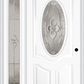 MMI SMALL OVAL 2 PANEL DELUXE 3'0" X 6'8" FIBERGLASS SMOOTH NOUVEAU BRASS, NOUVEAU NICKEL, OR NOUVEAU PATINA EXTERIOR PREHUNG DOOR WITH 1 FULL LITE NOUVEUA BRASS/NICKEL/PATINA DECORATIVE GLASS SIDELIGHT 749