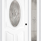 MMI SMALL OVAL 2 PANEL DELUXE 3'0" X 6'8" FIBERGLASS SMOOTH NOUVEAU BRASS, NOUVEAU NICKEL, OR NOUVEAU PATINA EXTERIOR PREHUNG DOOR WITH 1 FULL LITE NOUVEUA BRASS/NICKEL/PATINA DECORATIVE GLASS SIDELIGHT 749
