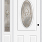 MMI Small Oval 2 Panel 3'0" X 6'8" Fiberglass Smooth Nouveau Nickel Or Nouveau Patina Exterior Prehung Door With 1 Nouveau Brass/Nickel/Patina 3/4 Lite Decorative Glass Sidelight 949