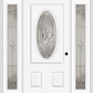 MMI SMALL OVAL 2 PANEL 6'8" FIBERGLASS SMOOTH NOUVEAU BRASS, NOUVEAU NICKEL, OR NOUVEAU PATINA EXTERIOR PREHUNG DOOR WITH 2 FULL LITE NOUVEAU BRASS/NICKEL/PATINA DECORATIVE GLASS SIDELIGHTS 949