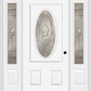MMI SMALL OVAL 2 PANEL 6'8" FIBERGLASS SMOOTH NOUVEAU NICKEL OR NOUVEAU PATINA EXTERIOR PREHUNG DOOR WITH 2 NOUVEAU BRASS/NICKEL/PATINA 3/4 LITE DECORATIVE GLASS SIDELIGHTS 949